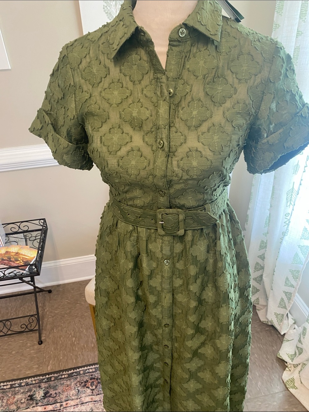 kate spade Olive Green Lace Belted Midi Dress - Picture 7 of 11